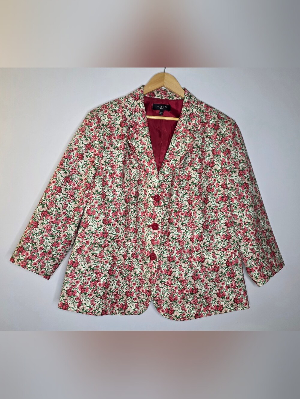 Talbots Pink rose floral career Women's Floral Blazer Jacket Size 20W Excellent